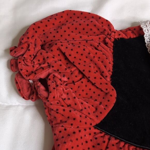 Vintage 24 months Baby Girl Cotton Short Sleeve Romper Red with Black Polka Dots - Picture 4 of 12